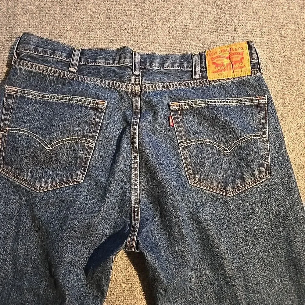 Levi Denim Jeans Mens 38x29 (Fits 37x26) Blue Strait 505 Dark 2015 High Rise